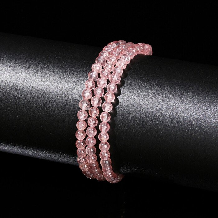 Natural white body strawberry quartz multi-strand bracelet.