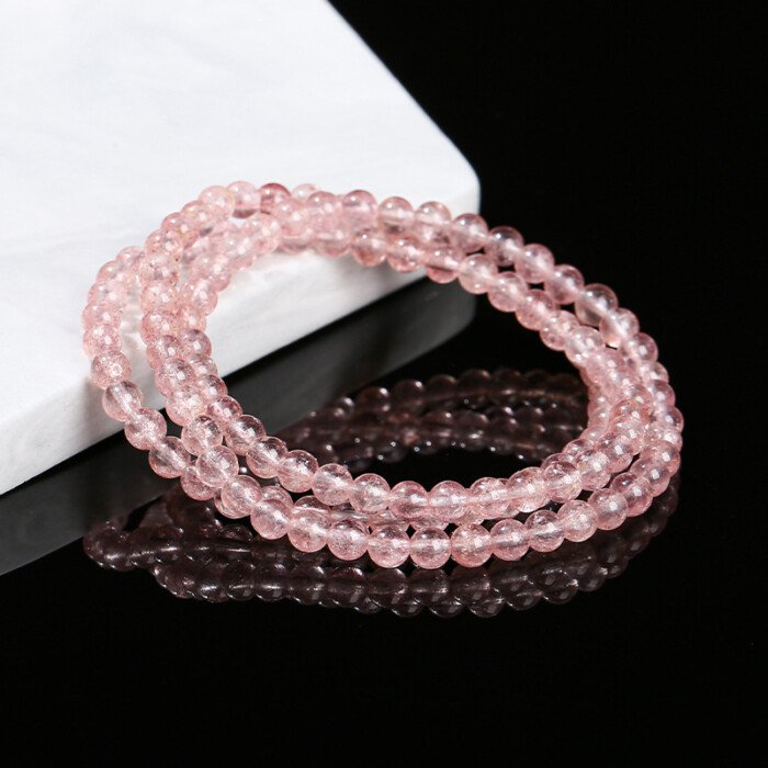 Natural white body strawberry quartz multi-strand bracelet.