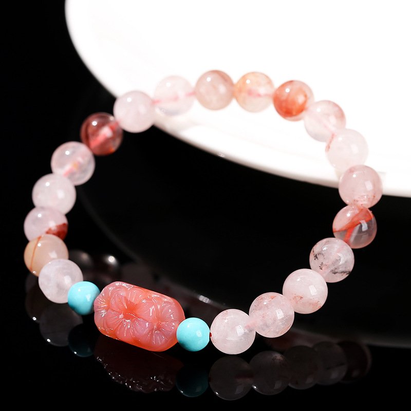 Red flower agate crystal and Yanyuan agate flower plaque bracelet.