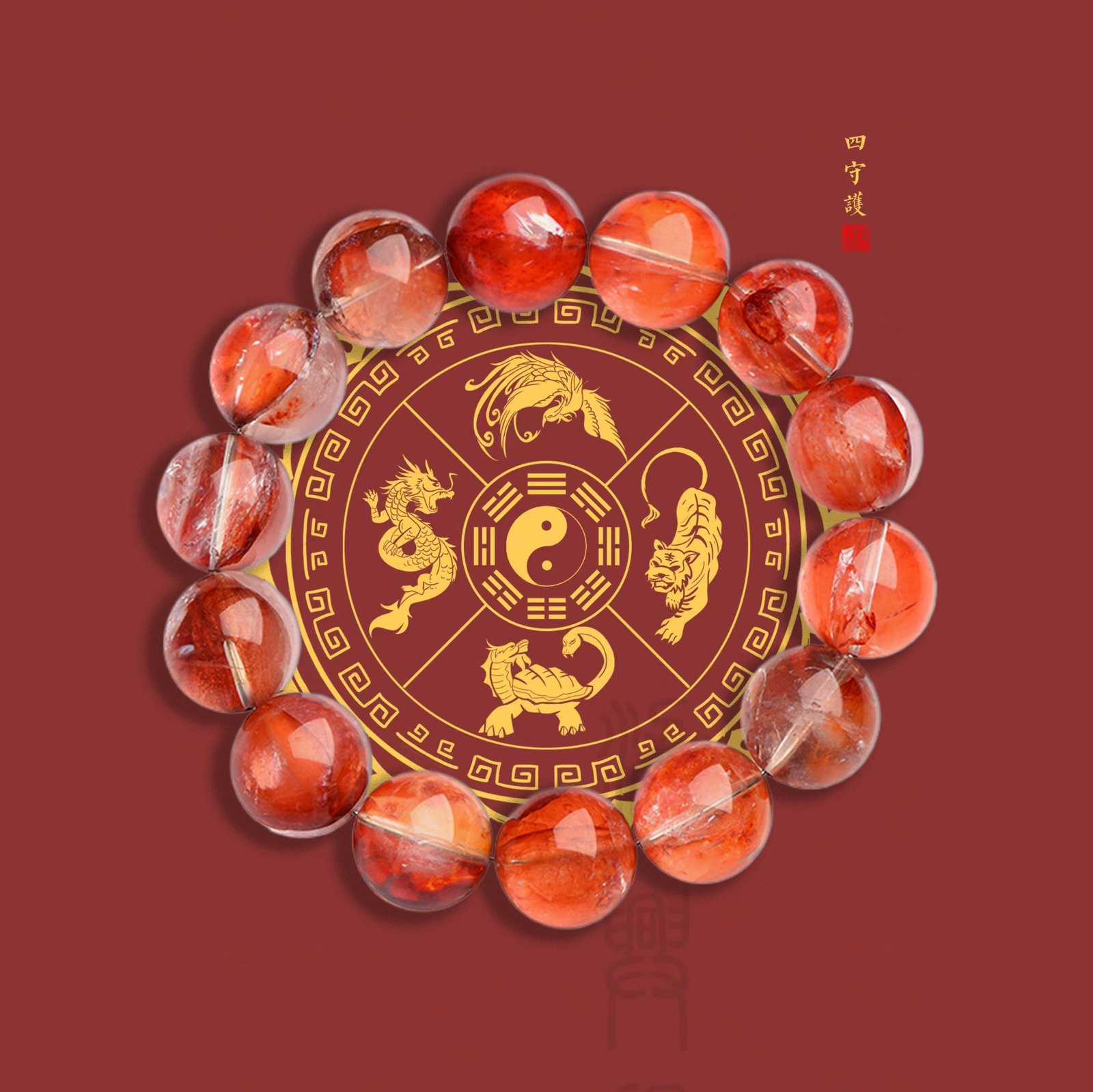 Natural blood phoenix flower agate round bead rainbow red crystal bracelet.