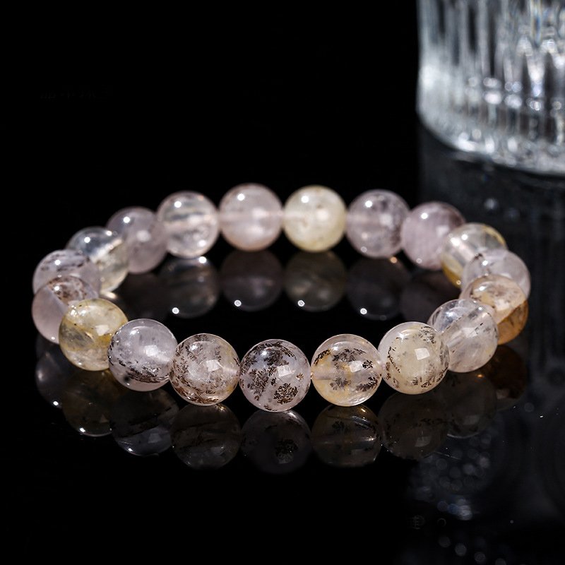 Natural small tree flower agate crystal bracelet, single-loop round bead hand jewelry.