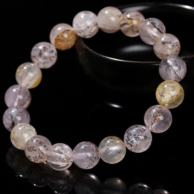Natural small tree flower agate crystal bracelet, single-loop round bead hand jewelry. - taoistcrystal.com Natural small tree flower agate crystal bracelet, single-loop round bead hand jewelry.