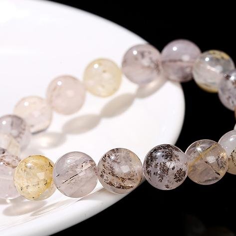 Natural small tree flower agate crystal bracelet, single-loop round bead hand jewelry. - taoistcrystal.com Natural small tree flower agate crystal bracelet, single-loop round bead hand jewelry.