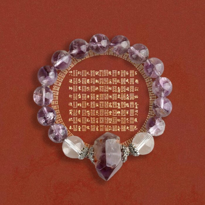 Natural amethyst Azeztulite crystal single-circle bracelet and hand string jewelry gift.