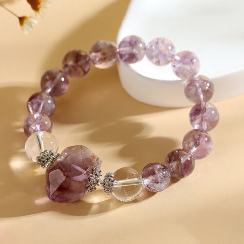 Natural amethyst Azeztulite crystal single-circle bracelet and hand string jewelry gift.