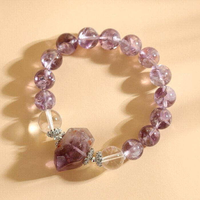 Natural amethyst Azeztulite crystal single-circle bracelet and hand string jewelry gift.