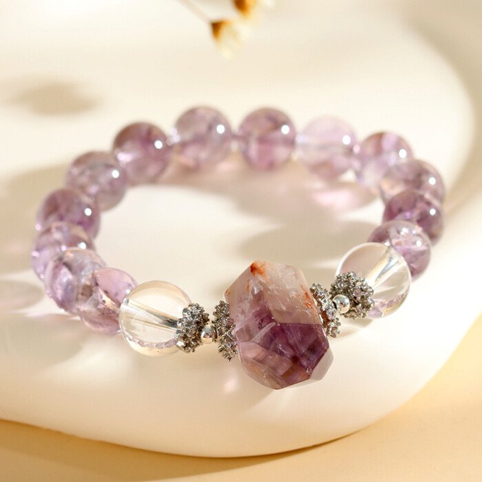 Natural amethyst Azeztulite crystal single-circle bracelet and hand string jewelry gift.