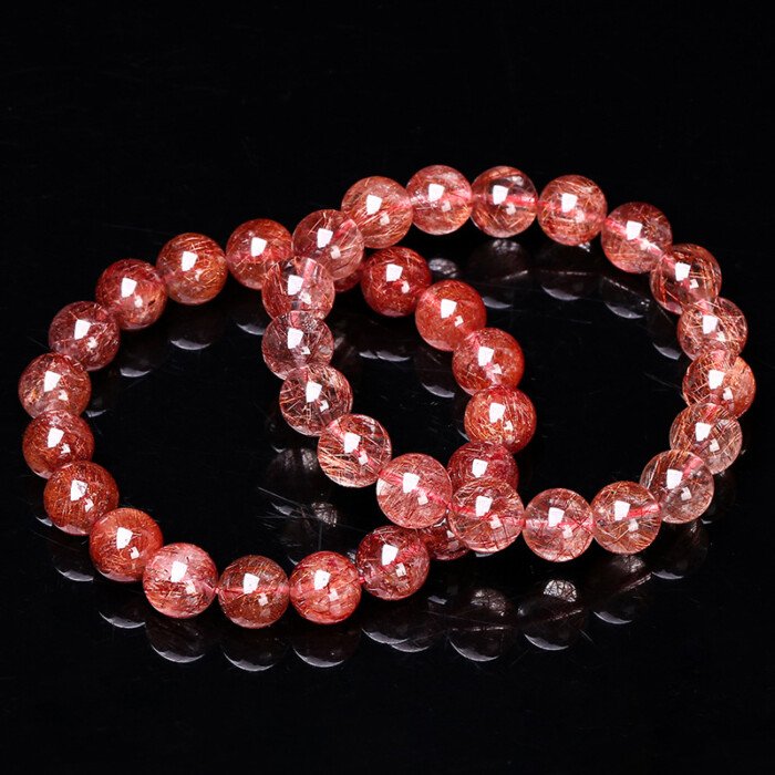 7A grade natural ice-clear full-hair red hair crystal bracelet.