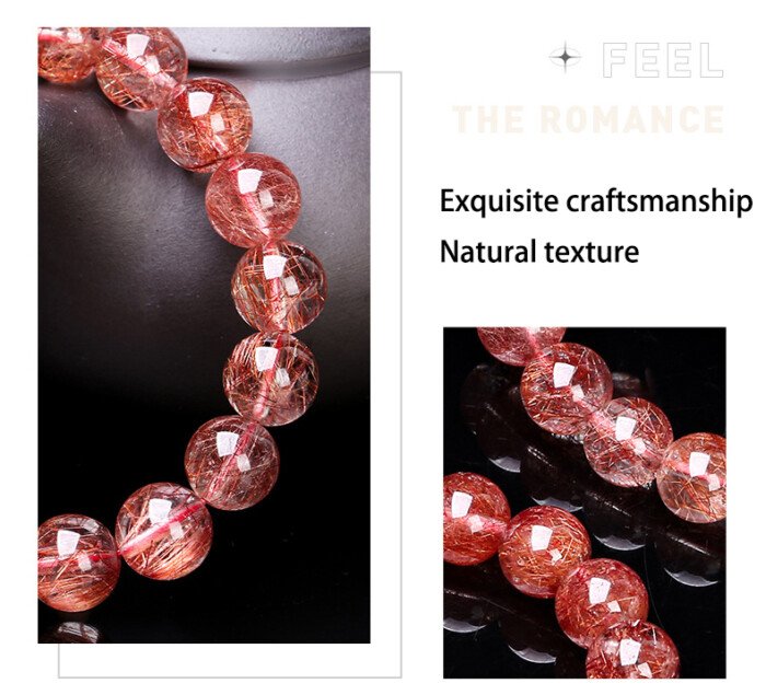 7A grade natural ice-clear full-hair red hair crystal bracelet.