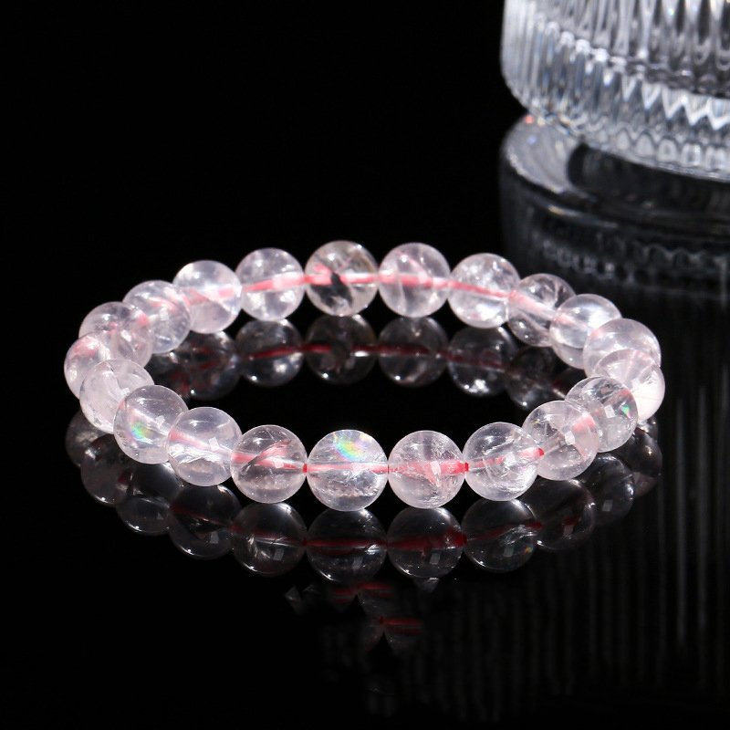 Natural pink Azeztulite crystal bracelet with seven-color starlight.