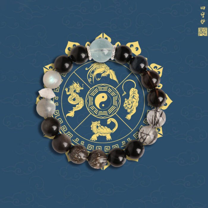 Multi – gemstone bracelets made of natural crystals and obsidian for balancing the five elements, replenishing water for those who lack water element among the five elements and have an affinity for water element.