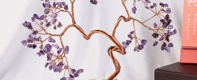 Natural crystal life tree with a white ceramic flower pot base – Stimulate enthusiasm and add vitality to life