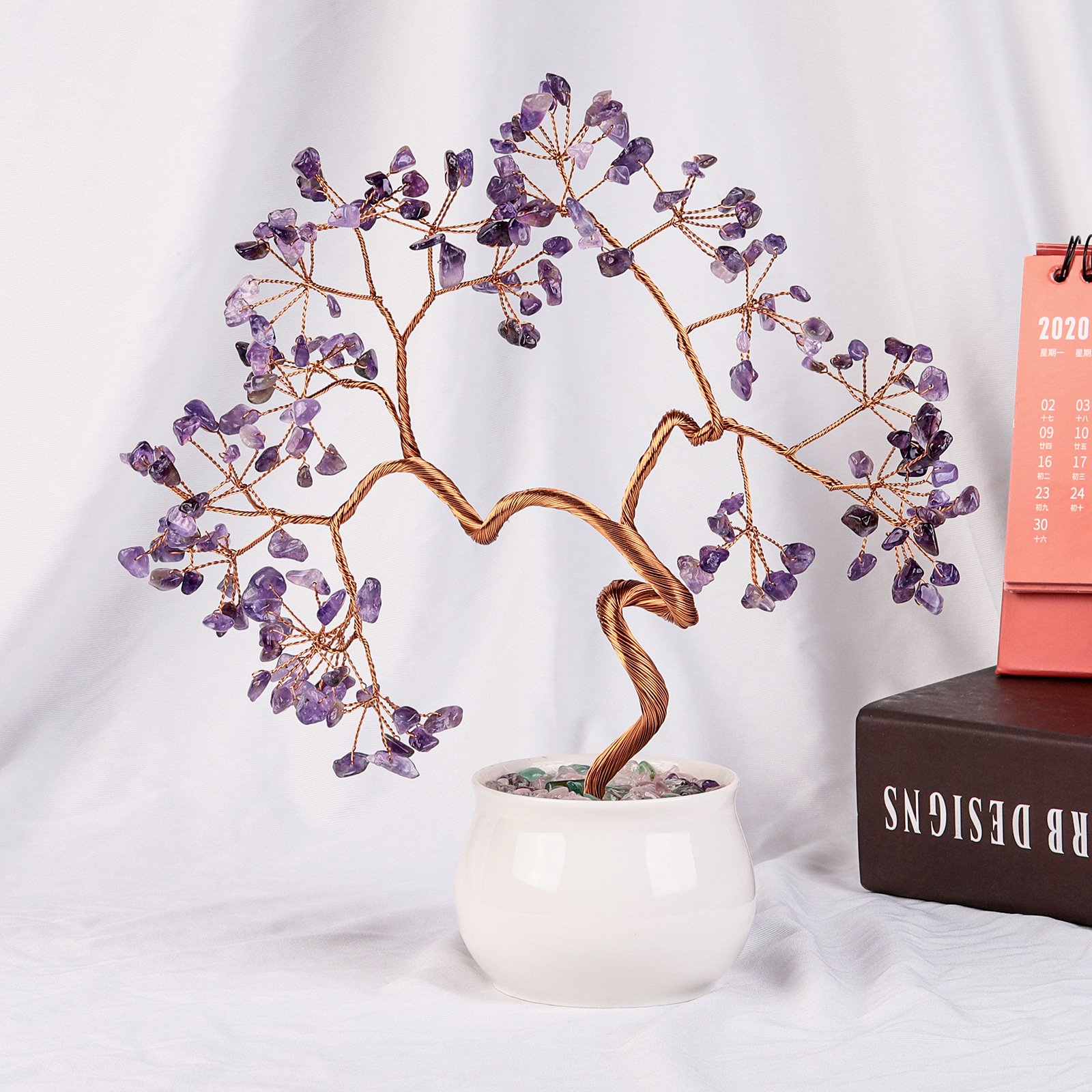 Natural crystal life tree with a white ceramic flower pot base – Stimulate enthusiasm and add vitality to life