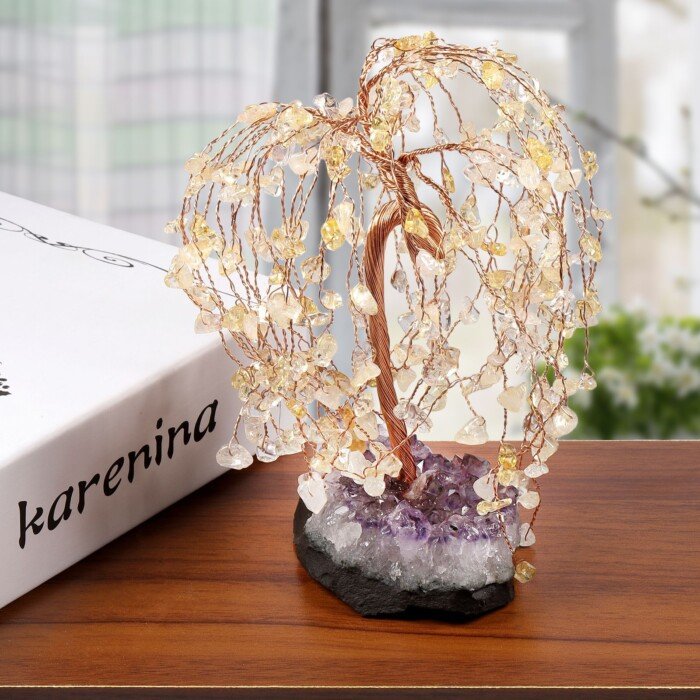 Natural Irregular Amethyst Ore Base Weeping Willow Crystal Tree – Endow you with the charm for socializing with ease