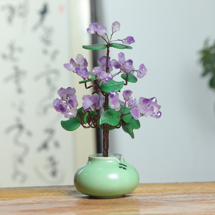 Crystal Raw Stone Money – Making Tree with Gourd Decoration – Endow you with the inner calm and composure.