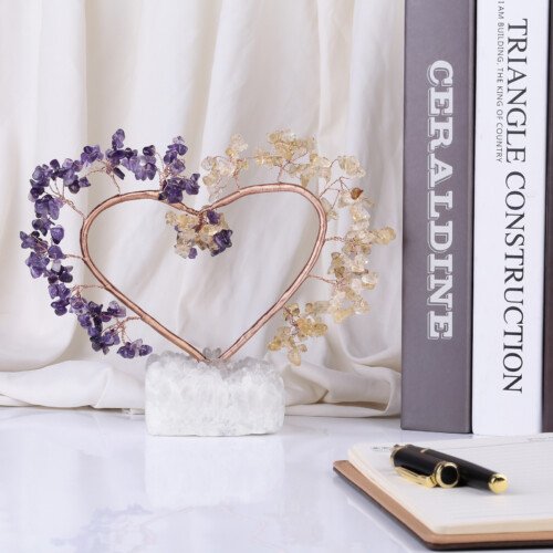 Heart – shaped Crystal Tree with White Crystal Cluster Base, also known as the Unity Tree and Wish – making Tree – Helps enhance your personal charm and charisma
