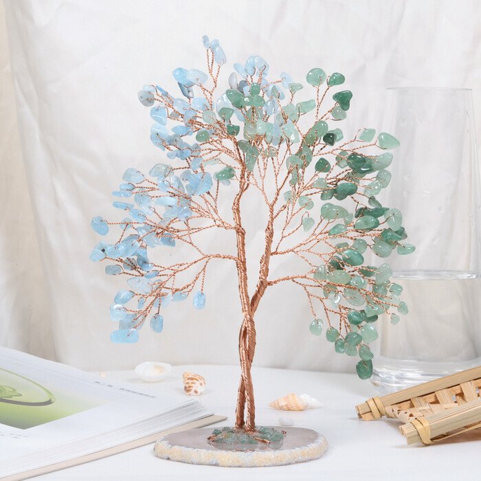 Creative Energy Crystal Unity Tree with Agate Slice Base – Infuse a romantic and soft glow into life
