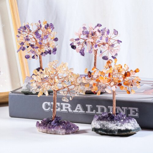 Natural Crystal Money – Making Tree with Irregular Amethyst Base (Fortune – Attracting Tree) – Add impetus to your career and financial luck