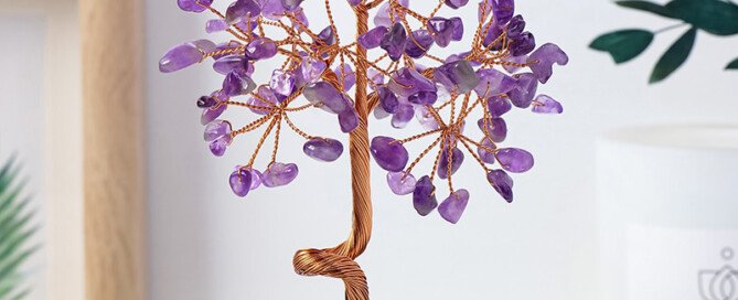 Hand – woven Money – Making Flower Tree with Amethyst Cluster Base – Accompany you to enjoy a peaceful sleep