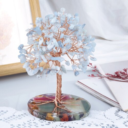 Colored Agate Slice Resin Base Crystal Tree Decoration with Crystal Gravel Leaf Tree – Help Enhance Personal Charm and Grace