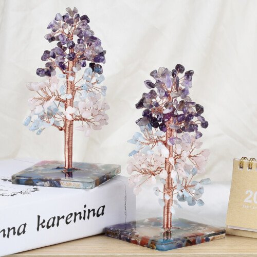Creative Crystal Leaf Tree Colorful Agate Pieces and Resin Base