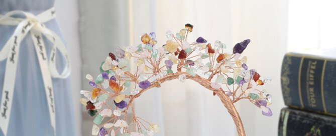 Seven-color crystal large curved cedar pine tree crystal tree of wealth tree of life resin base