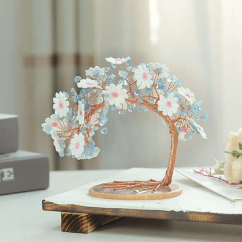 Creative Embroidery Lace Flower Big Bend Cedar Pine Crystal Tree of Life Agate Slice Base