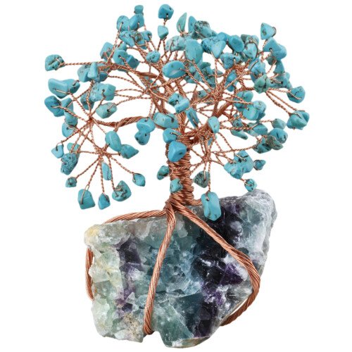 Natural Crystal Fortune Tree Pendant with Copper Wire Wrapp