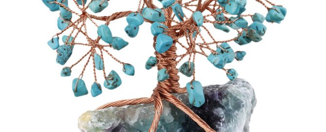 Natural Crystal Fortune Tree Pendant with Copper Wire Wrapp