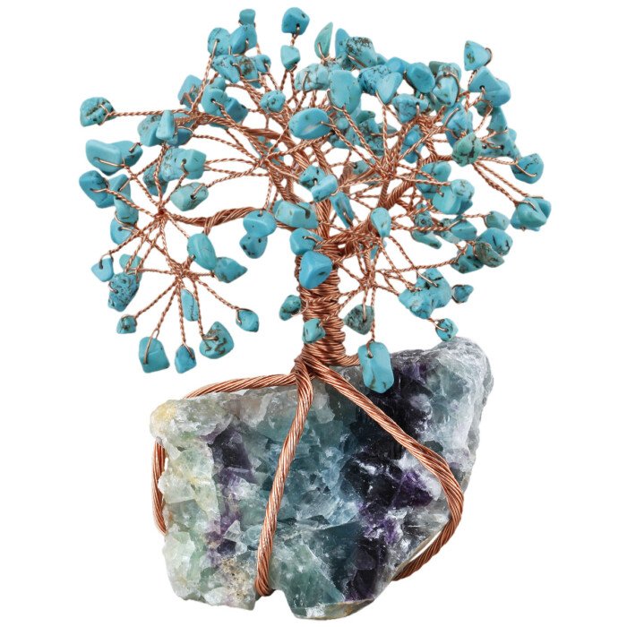 Natural Crystal Fortune Tree Pendant with Copper Wire Wrapp