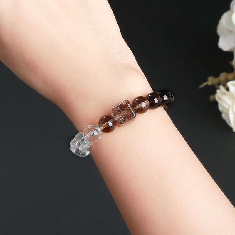 Natural Smoky Quartz, White Crystal, Black Gold Super Seven Freeform Bead Bracelet - taoistcrystal.com Natural Smoky Quartz, White Crystal, Black Gold Super Seven Freeform Bead Bracelet
