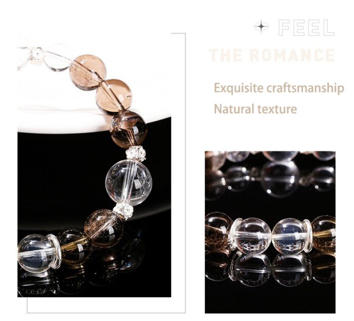 Smoky quartz and white crystal mixed bead bracelet enhancing energy