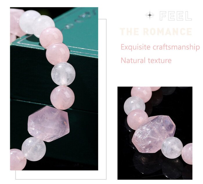 Natural White Jade and Pink Quartz Free – Form Bead Bracelet