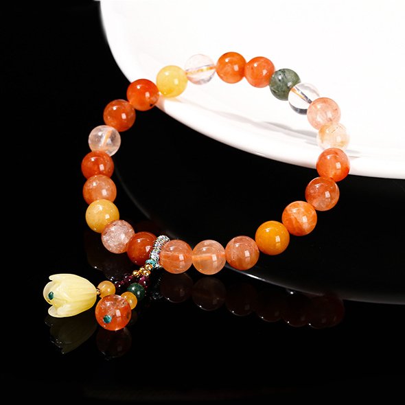 Natural Fluorite, Rhodochrosite and Green Aventurine amber tulip bracelet. - taoistcrystal.com Natural Fluorite, Rhodochrosite and Green Aventurine amber tulip bracelet.