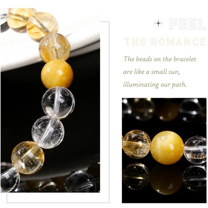 Natural Yellow and White Crystal Tiger Eye Stone Bracelet