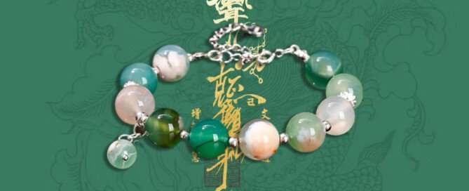 Ingeniously designed Natural green sakura agate copper bead bracelet.