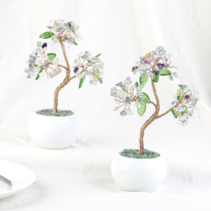 Creative money – making crystal tree with Czech glass leaves, paired with a ceramic flower pot base – Inspire creativity and enliven your thinking