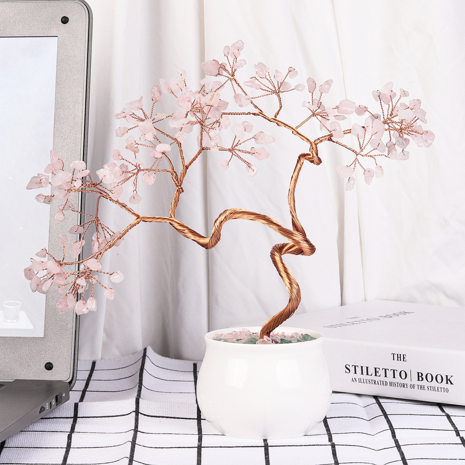 Natural crystal life tree with a white ceramic flower pot base – Stimulate enthusiasm and add vitality to life