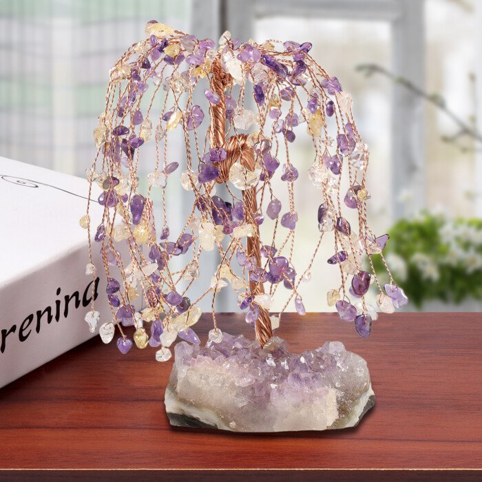 Natural Irregular Amethyst Ore Base Weeping Willow Crystal Tree – Endow you with the charm for socializing with ease