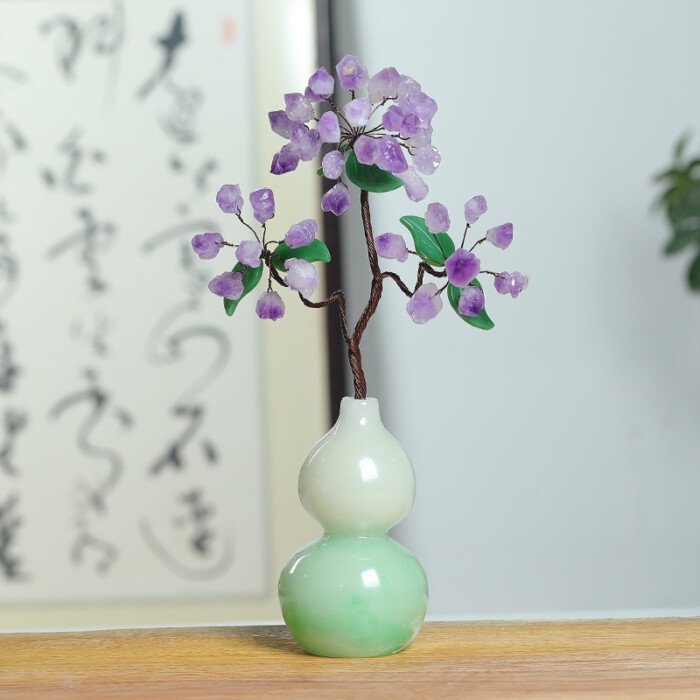 Crystal Raw Stone Money – Making Tree with Gourd Decoration – Endow you with the inner calm and composure.