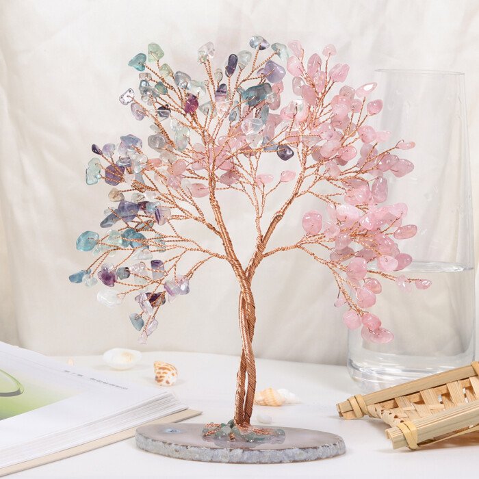 Creative Energy Crystal Unity Tree with Agate Slice Base – Infuse a romantic and soft glow into life