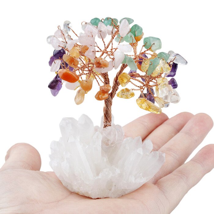 Crystal Wish – making Tree with White Crystal Cluster Base (Life Tree) – Help you be keenly perceptive in competition