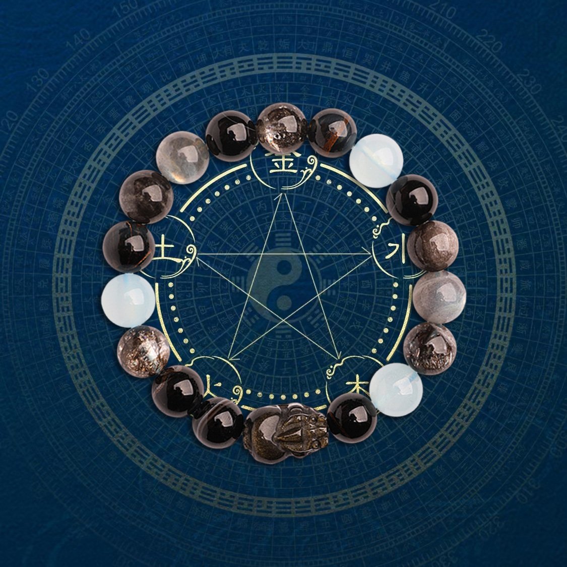The crystal bracelet of Pixiu with water attribute in the Five – element Theory designed by eastern Taoist masters.