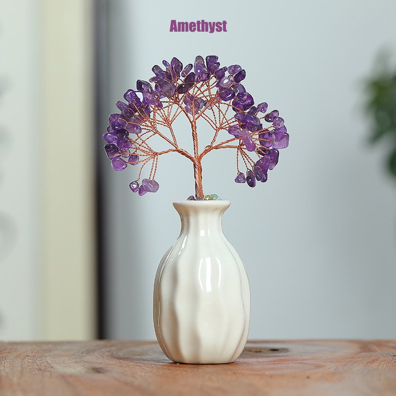 Purple – Yellow – Pink Crystal Money – Attracting Potted Tree Decoration for Meditation and Spiritual Practice – Absorb negative energy and purify the environment