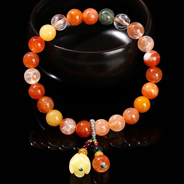 Natural Fluorite, Rhodochrosite and Green Aventurine amber tulip bracelet.