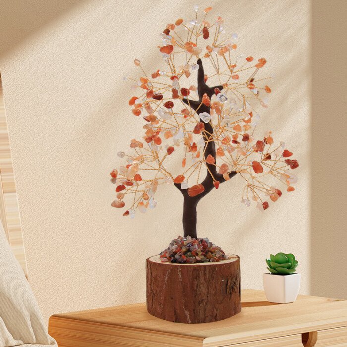 Natural Multicolored Crystal Life Tree with Log Base – Bring stable wealth fortune