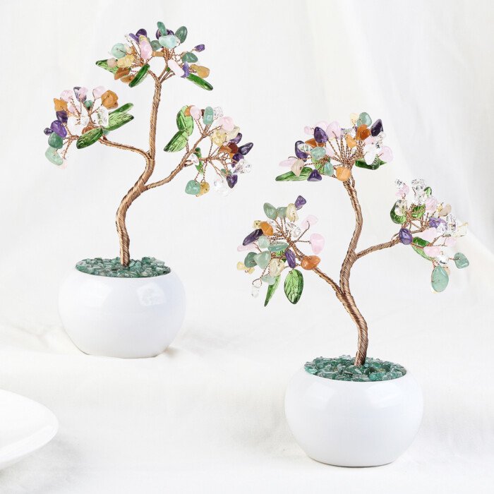 Creative money – making crystal tree with Czech glass leaves, paired with a ceramic flower pot base – Inspire creativity and enliven your thinking