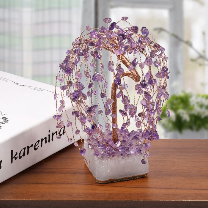 Natural Irregular Amethyst Ore Base Weeping Willow Crystal Tree – Endow you with the charm for socializing with ease