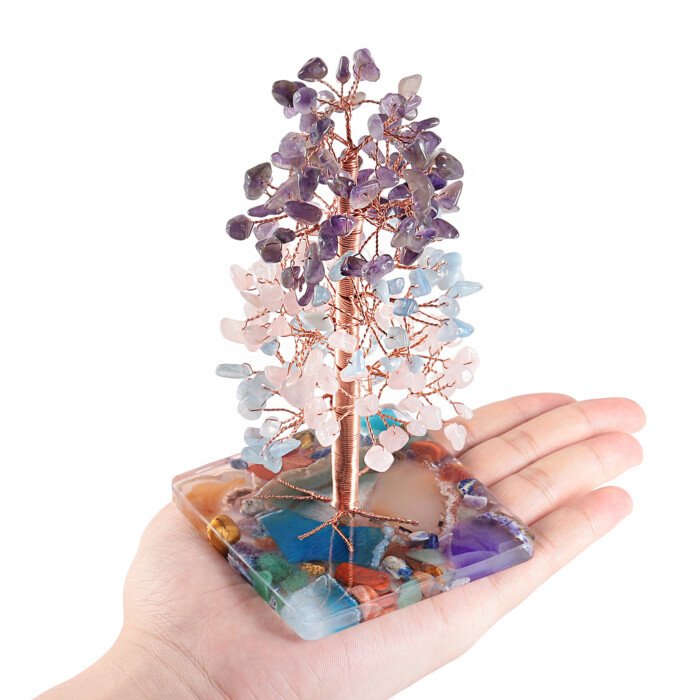 Creative Crystal Leaf Tree Colorful Agate Pieces and Resin Base