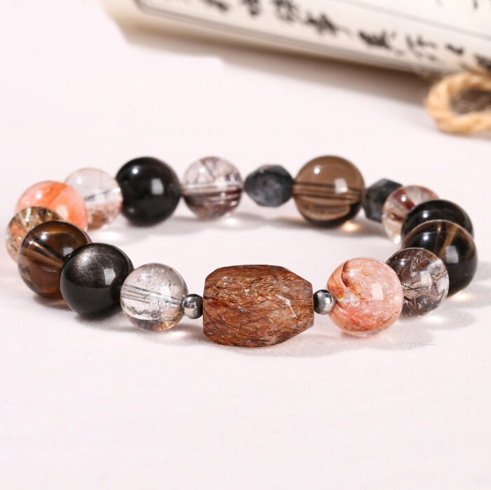 7A natural black gold Super Seven multi-circle bracelet.